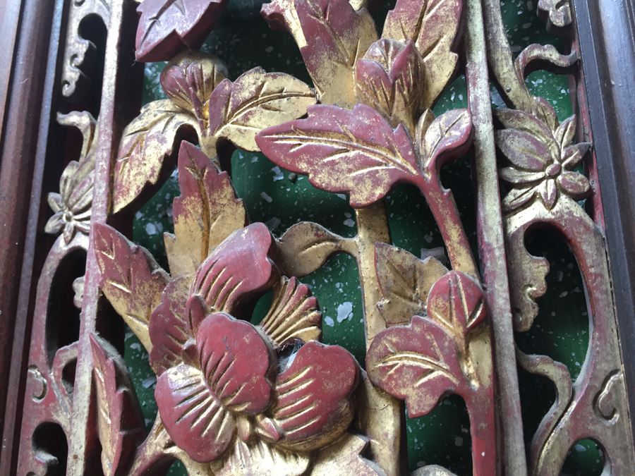 Pair Of Stunning Wood Carved Panels From Asian Temple [Photo 4]