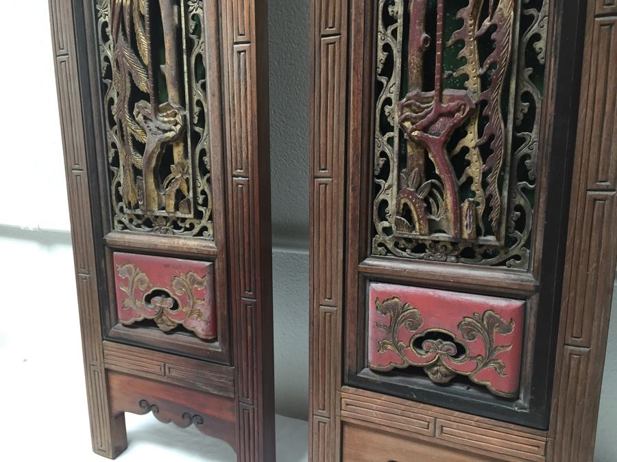 Pair Of Stunning Wood Carved Panels From Asian Temple [Photo 8]