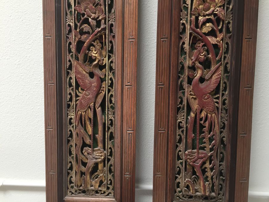 Pair Of Stunning Wood Carved Panels From Asian Temple [Photo 9]