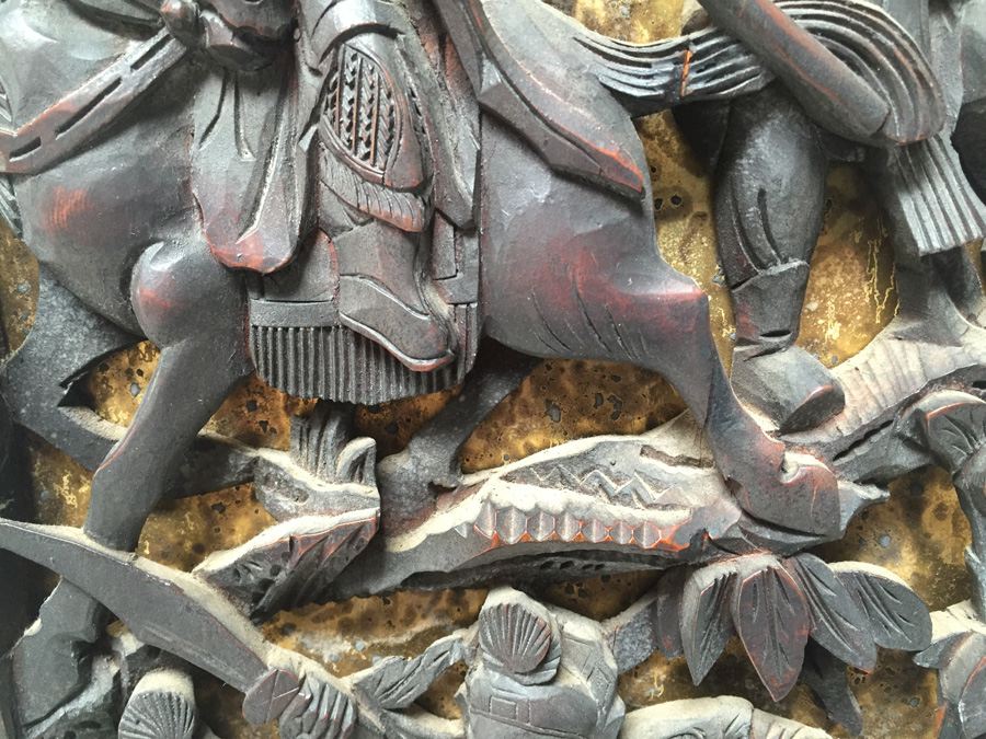 Pair Of Stunning Wood Carved Asian Panels With Detailed Warrior Scenes [Photo 18]