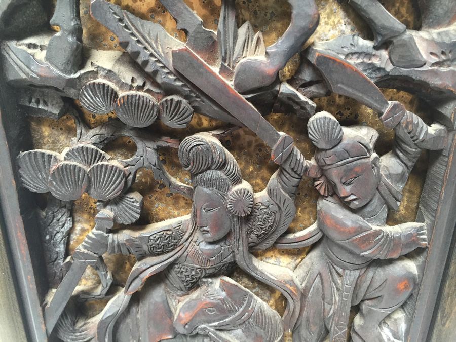 Pair Of Stunning Wood Carved Asian Panels With Detailed Warrior Scenes [Photo 21]