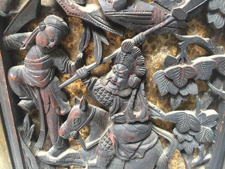 Pair Of Stunning Wood Carved Asian Panels With Detailed Warrior Scenes [Photo 2]