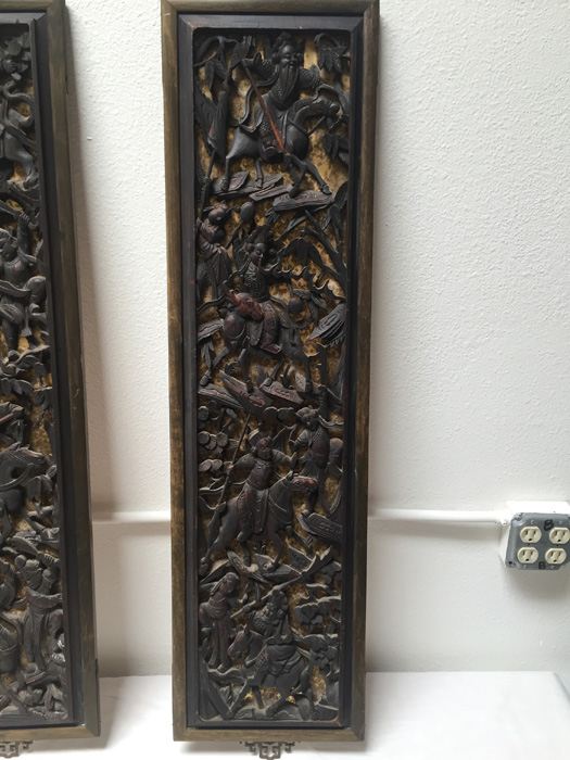 Pair Of Stunning Wood Carved Asian Panels With Detailed Warrior Scenes [Photo 29]