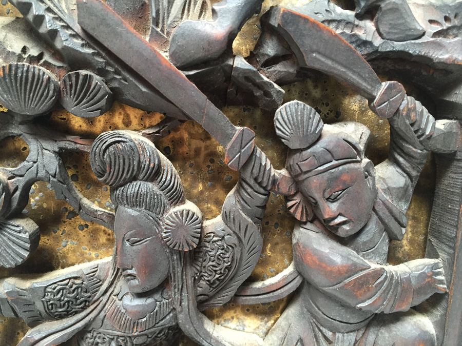 Pair Of Stunning Wood Carved Asian Panels With Detailed Warrior Scenes [Photo 22]