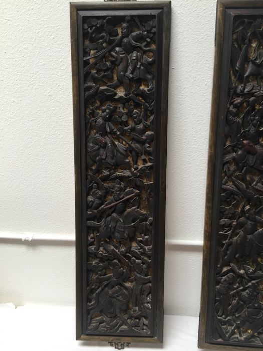 Pair Of Stunning Wood Carved Asian Panels With Detailed Warrior Scenes [Photo 28]