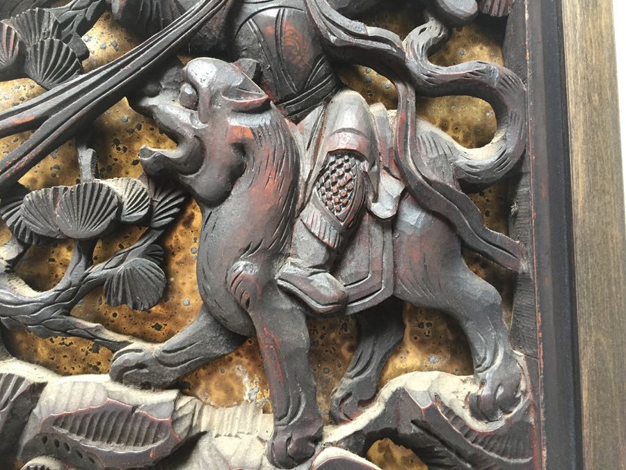 Pair Of Stunning Wood Carved Asian Panels With Detailed Warrior Scenes [Photo 15]