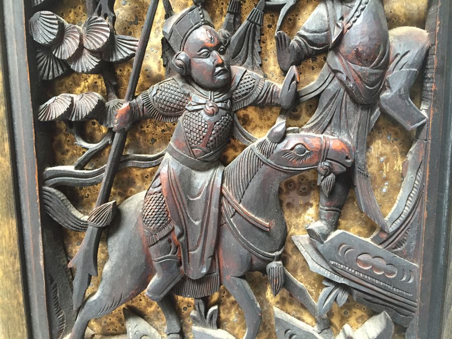 Pair Of Stunning Wood Carved Asian Panels With Detailed Warrior Scenes [Photo 11]