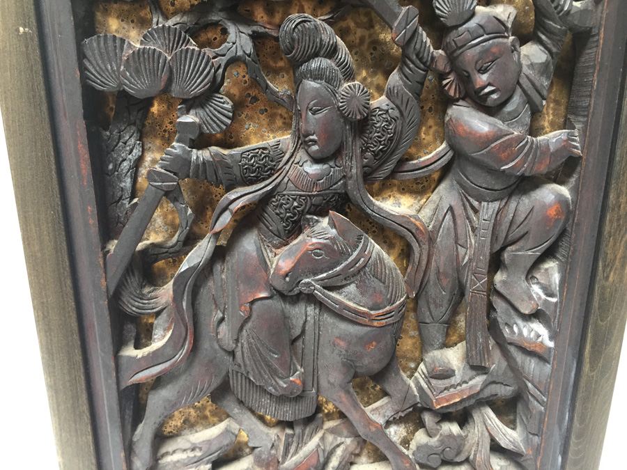 Pair Of Stunning Wood Carved Asian Panels With Detailed Warrior Scenes [Photo 23]