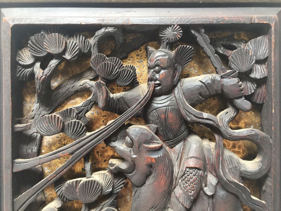 Pair Of Stunning Wood Carved Asian Panels With Detailed Warrior Scenes [Photo 13]