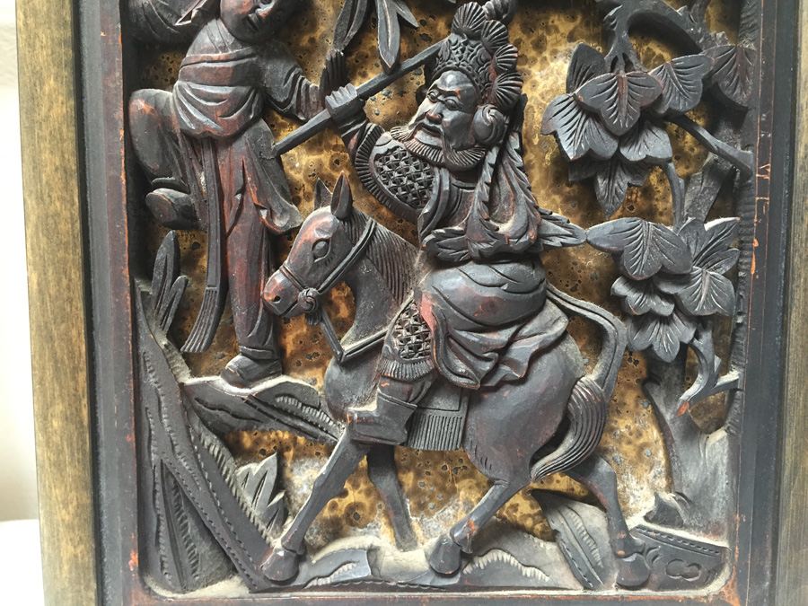 Pair Of Stunning Wood Carved Asian Panels With Detailed Warrior Scenes [Photo 12]