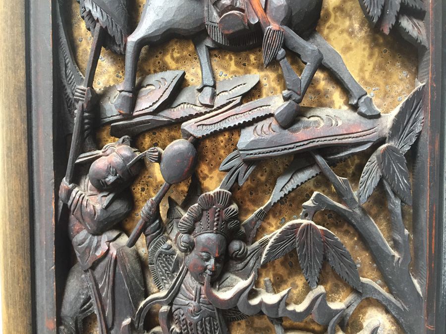 Pair Of Stunning Wood Carved Asian Panels With Detailed Warrior Scenes [Photo 5]