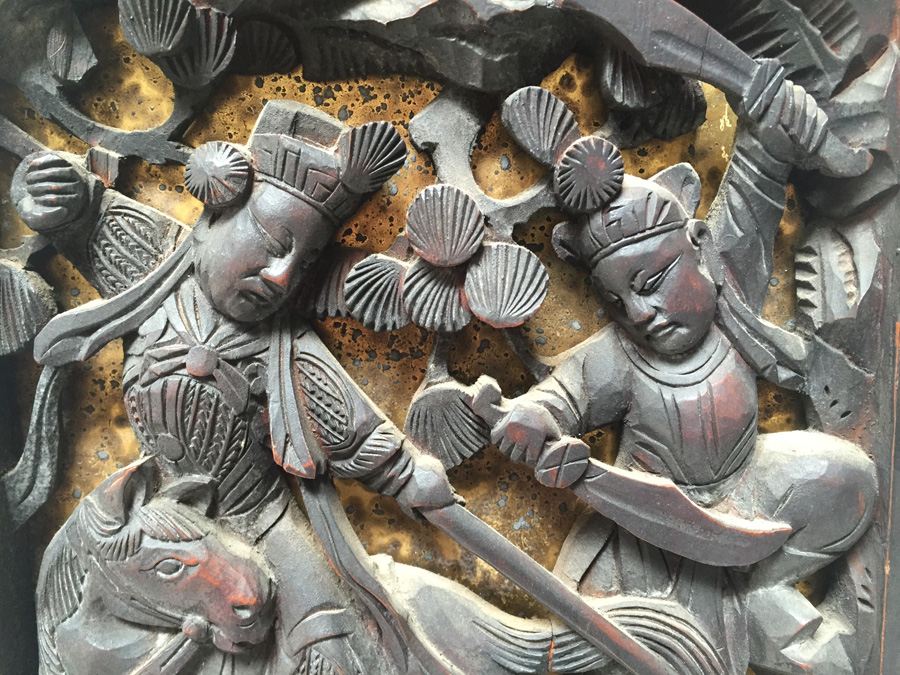 Pair Of Stunning Wood Carved Asian Panels With Detailed Warrior Scenes [Photo 16]