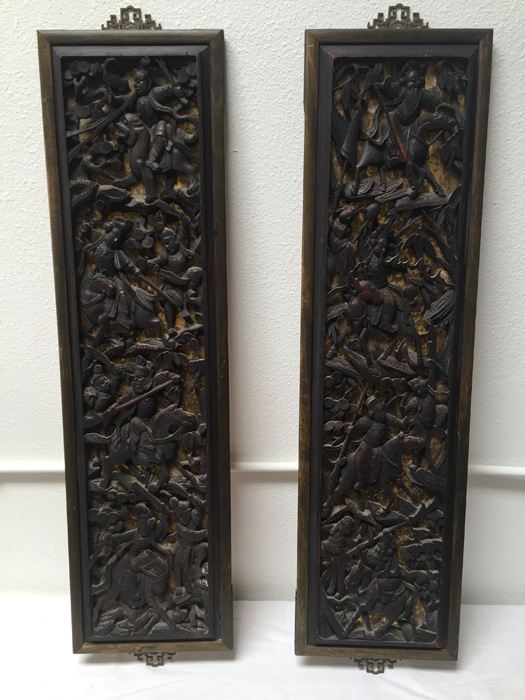 Pair Of Stunning Wood Carved Asian Panels With Detailed Warrior Scenes [Photo 27]