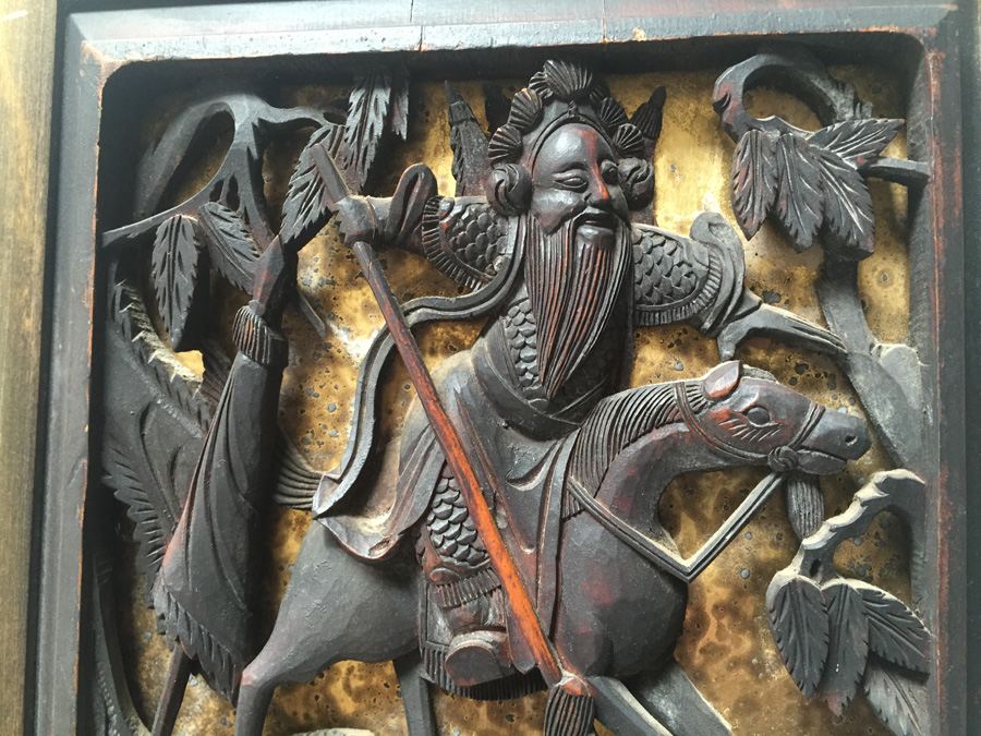 Pair Of Stunning Wood Carved Asian Panels With Detailed Warrior Scenes [Photo 4]