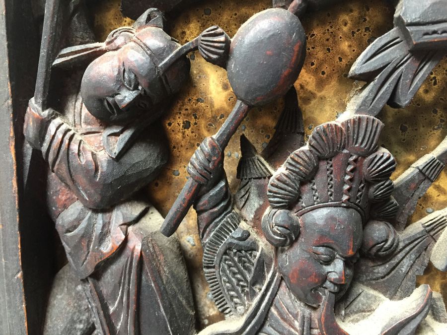 Pair Of Stunning Wood Carved Asian Panels With Detailed Warrior Scenes [Photo 7]