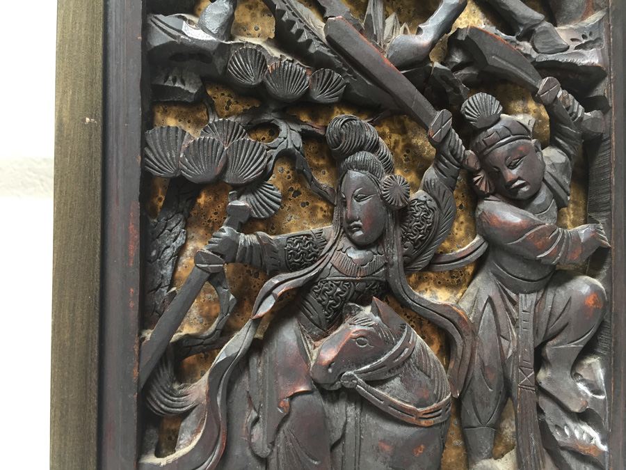 Pair Of Stunning Wood Carved Asian Panels With Detailed Warrior Scenes [Photo 26]