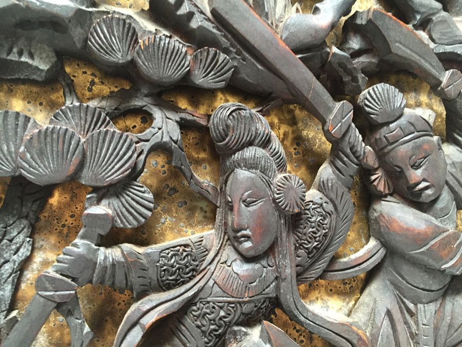 Pair Of Stunning Wood Carved Asian Panels With Detailed Warrior Scenes [Photo 3]