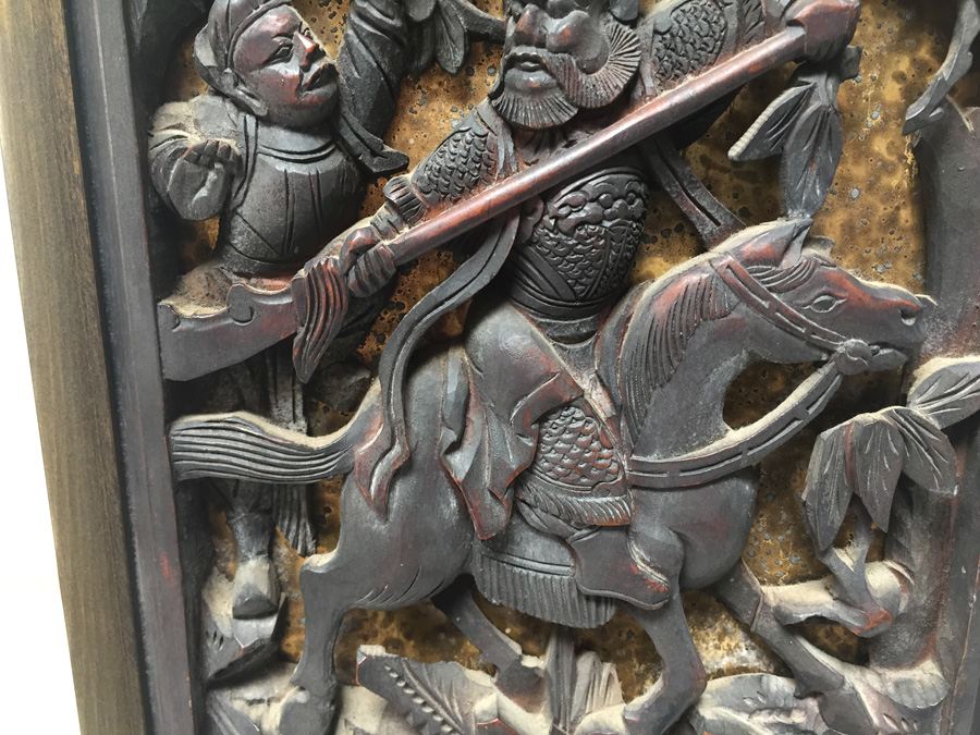 Pair Of Stunning Wood Carved Asian Panels With Detailed Warrior Scenes [Photo 20]