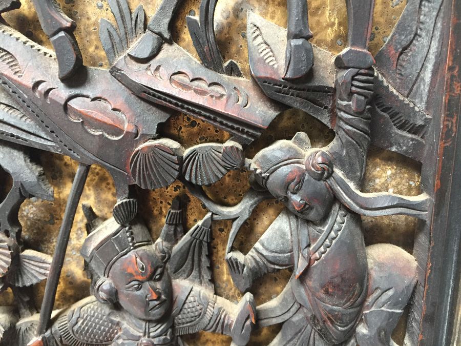 Pair Of Stunning Wood Carved Asian Panels With Detailed Warrior Scenes [Photo 9]