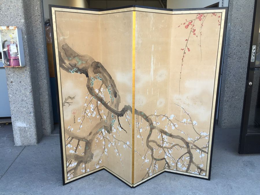 4-Panel Hand Painted Asian Screen [Photo 1]