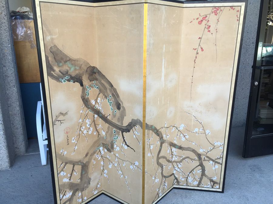 4-Panel Hand Painted Asian Screen [Photo 2]