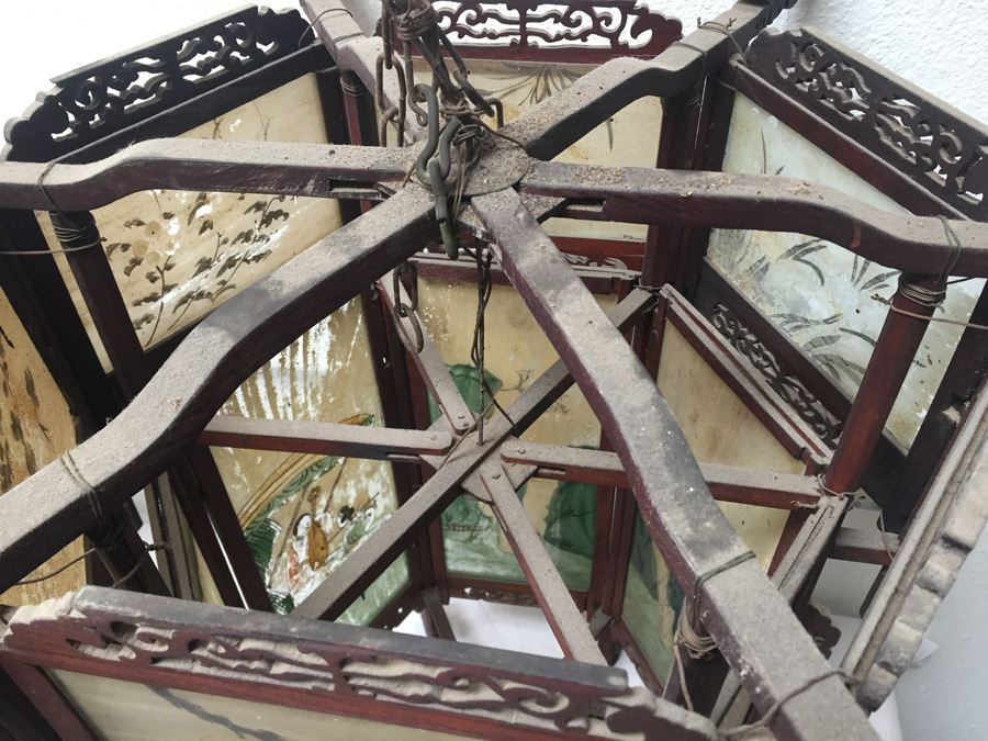 Large Asian Indoor/Outdoor Wood & Glass Light Fixtures [Photo 3]