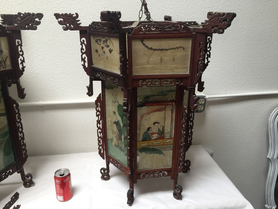 Large Asian Indoor/Outdoor Wood & Glass Light Fixtures [Photo 2]