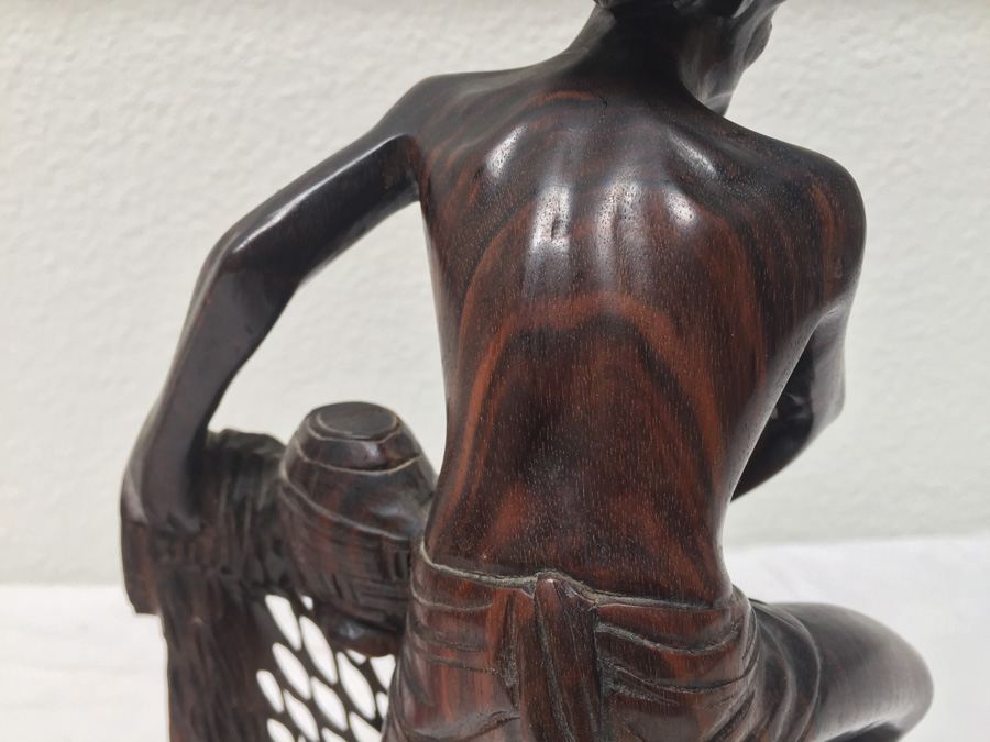 Carved Wooden Statue Of Asian Fisherman