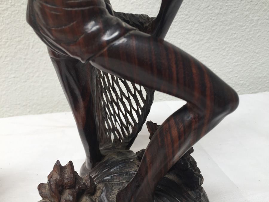 Carved Wooden Statue Of Asian Fisherman