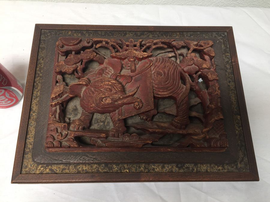 Wooden Box With Old China Temple Wood Carving