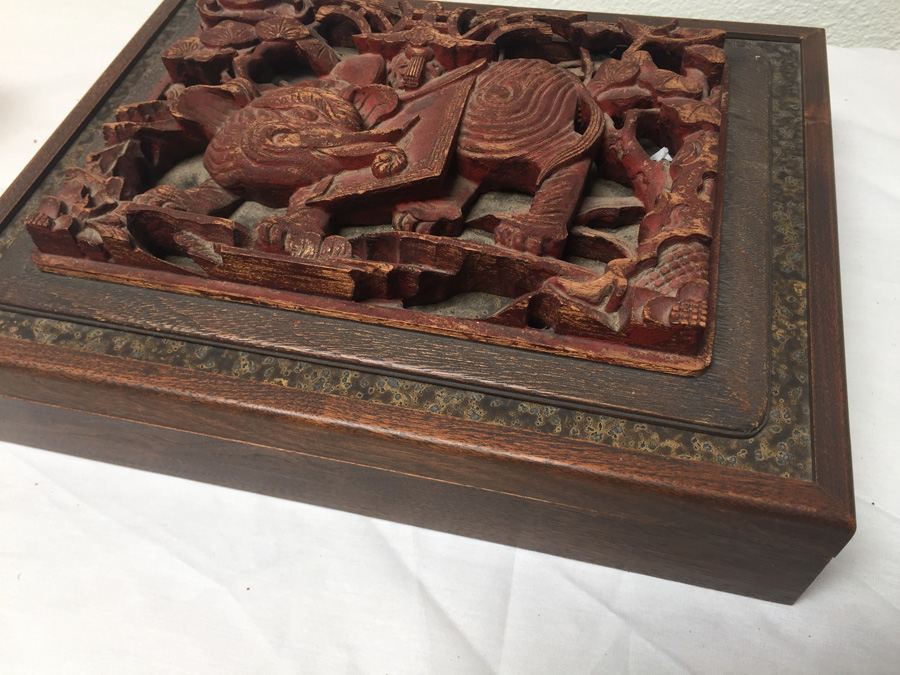 Wooden Box With Old China Temple Wood Carving