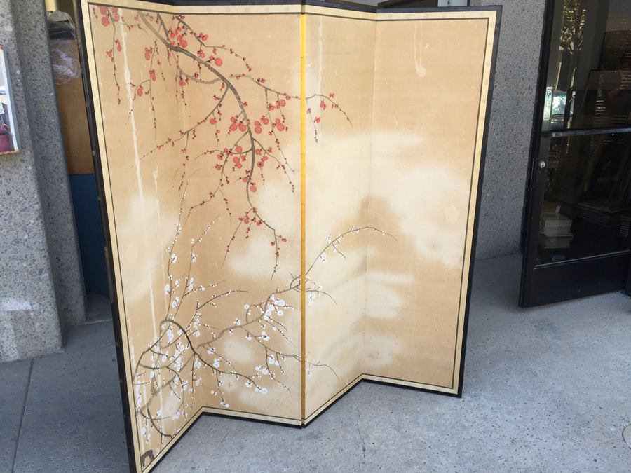 4-Panel Hand Painted Asian Screen