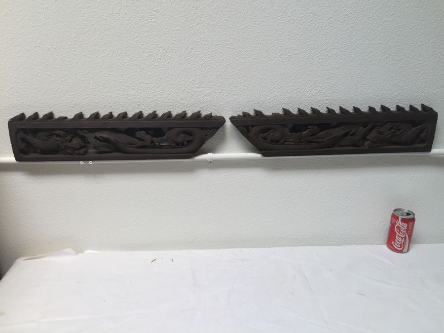 Old Asian Wood Carvings Of Dragon