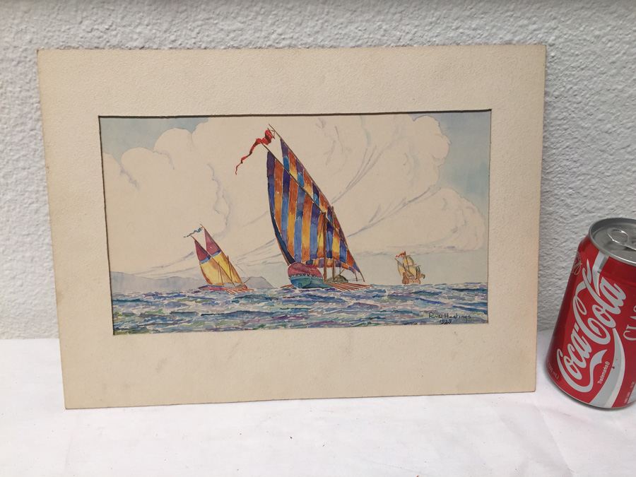 Sailboat Watercolor By Russ Hastings 1933
