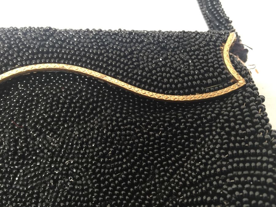 Vintage Black Beaded Clutch Purse By Delill Hand Made In France [Photo 4]