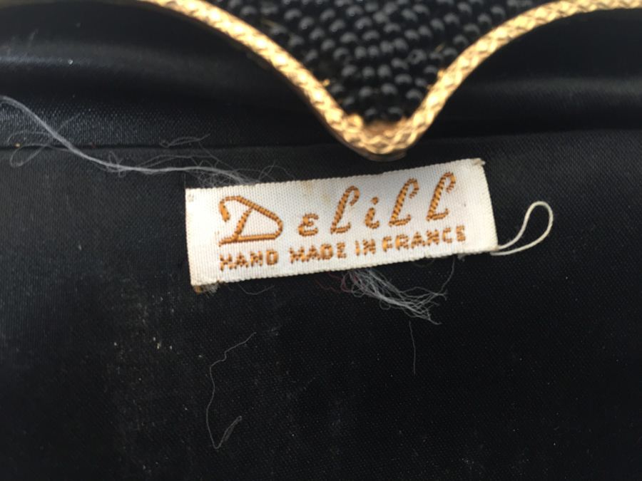 Vintage Black Beaded Clutch Purse By Delill Hand Made In France [Photo 5]