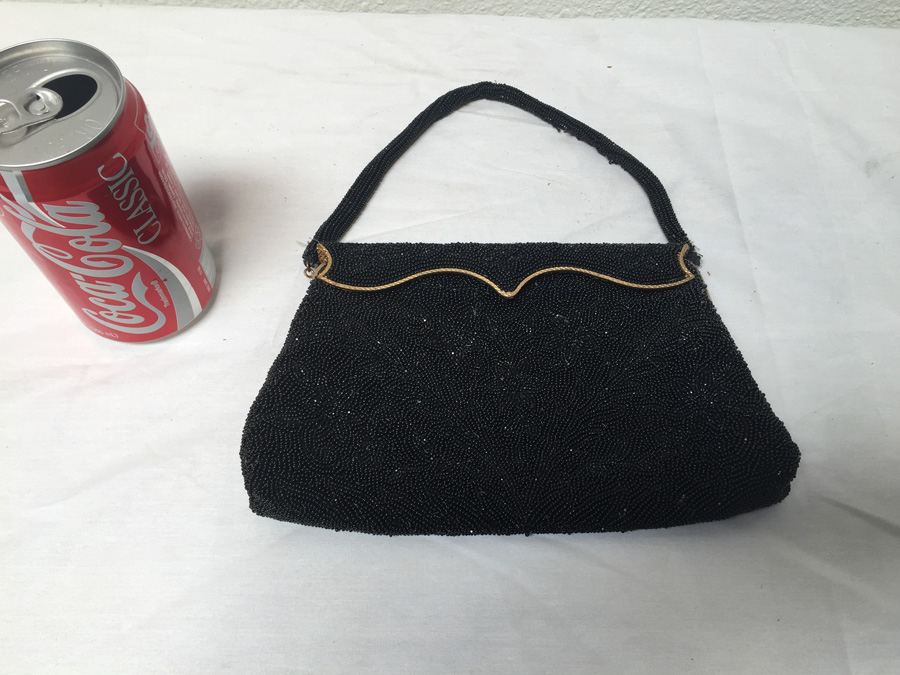 Vintage Beaded Purse Black Evening Bag Made in France