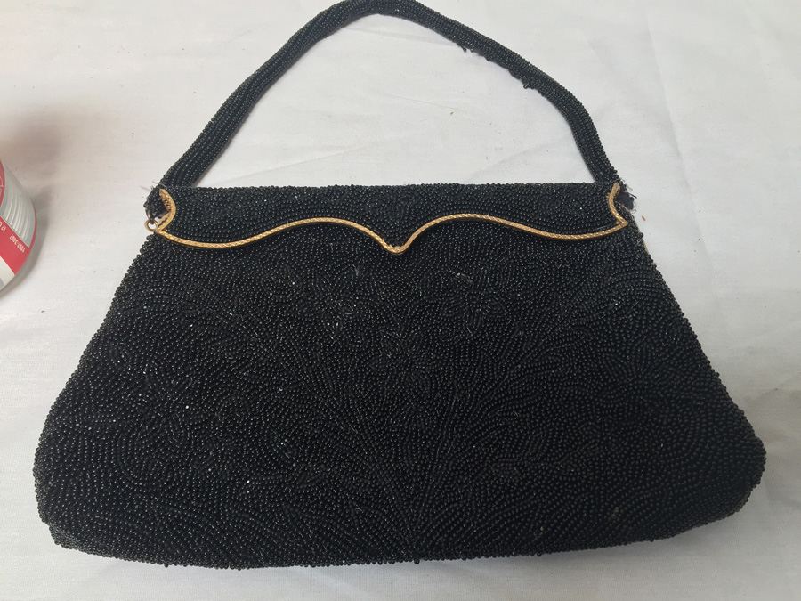 Vintage Beaded Purse Black Evening Bag Made in France