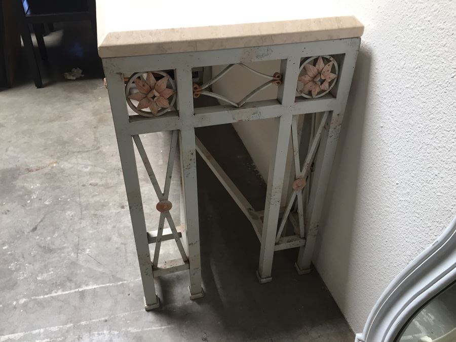 Fabulous Italian Painted Metal Console Table With Travertine Top [Photo 9]