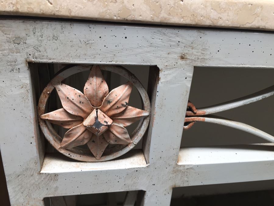 Fabulous Italian Painted Metal Console Table With Travertine Top [Photo 2]