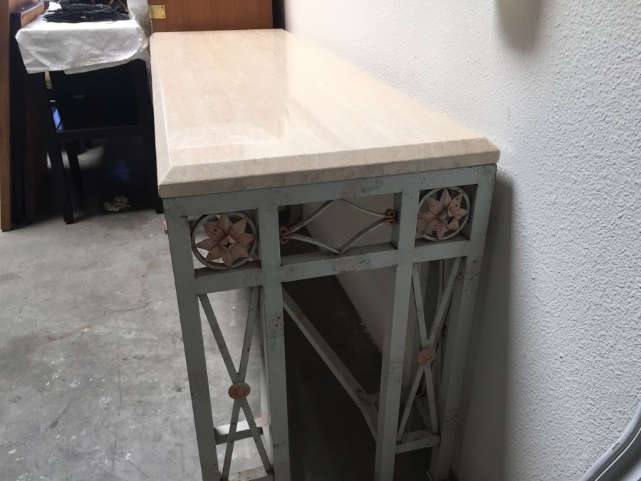 Fabulous Italian Painted Metal Console Table With Travertine Top [Photo 10]