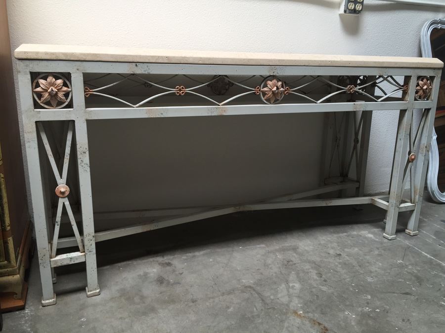 Fabulous Italian Painted Metal Console Table With Travertine Top [Photo 1]