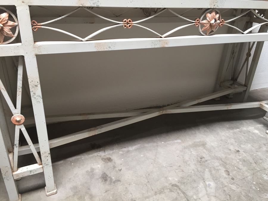 Fabulous Italian Painted Metal Console Table With Travertine Top [Photo 6]