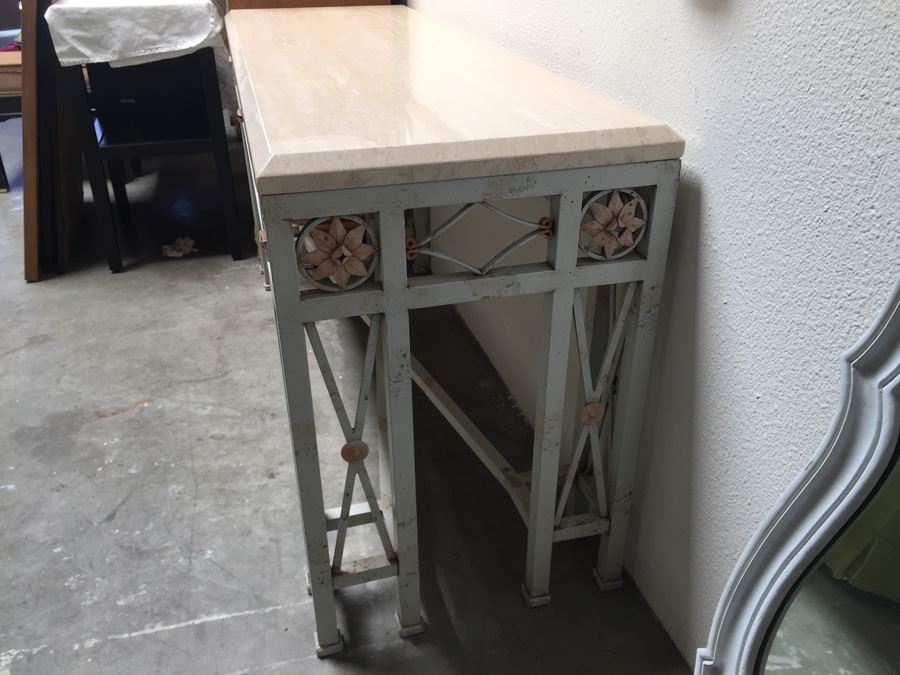 Fabulous Italian Painted Metal Console Table With Travertine Top [Photo 11]