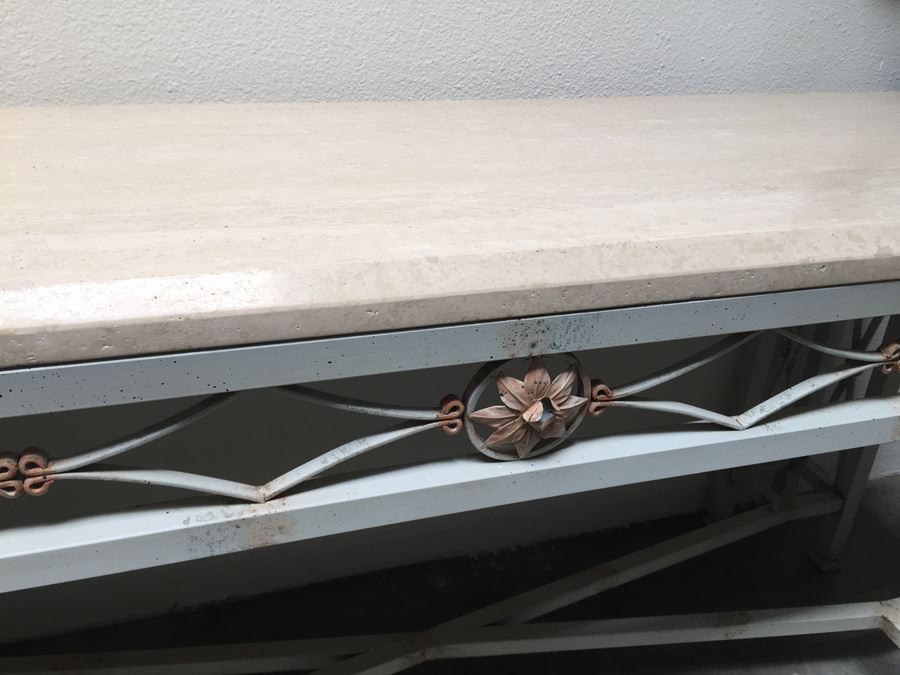 Fabulous Italian Painted Metal Console Table With Travertine Top [Photo 5]