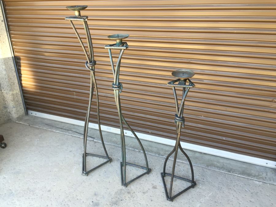 (3) Large Metal Floor Candle Holders [Photo 1]
