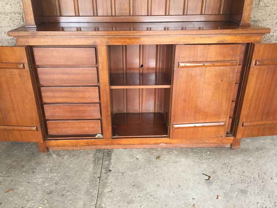 Solid Mid-Century 2-Piece Cabinet With Hutch And Sliding Glass Doors [Photo 14]
