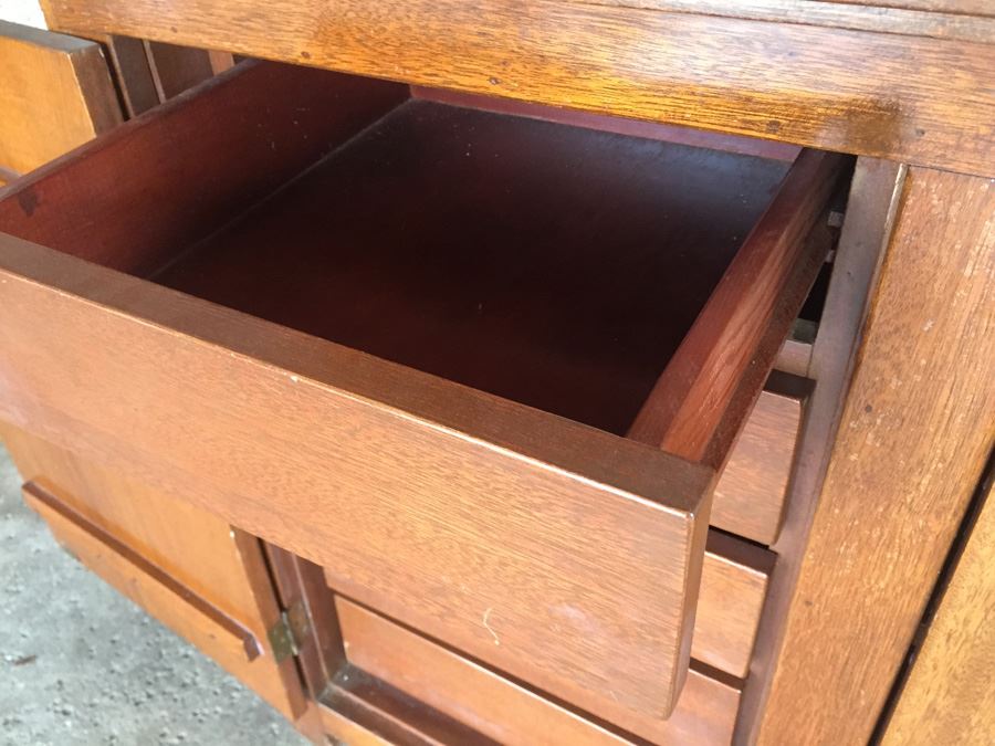 Solid Mid-Century 2-Piece Cabinet With Hutch And Sliding Glass Doors [Photo 13]