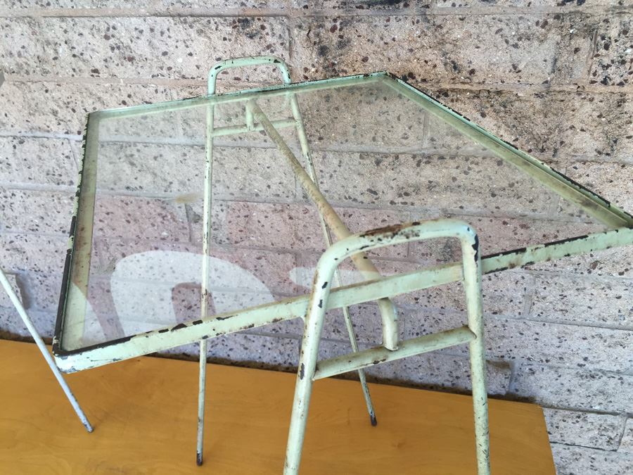 Pair Of Mid-Century Metal Tables With Glass Tops [Photo 6]