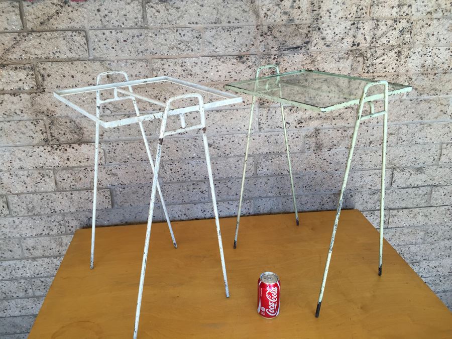 Pair Of Mid-Century Metal Tables With Glass Tops [Photo 3]